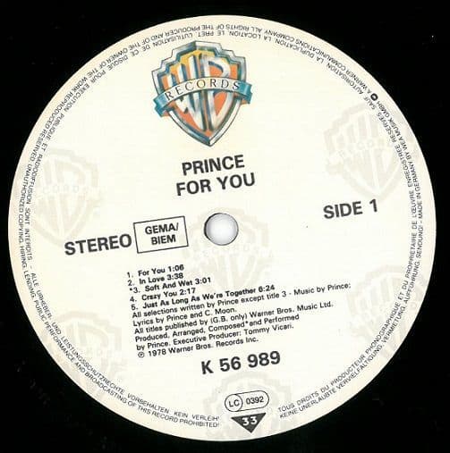 PRINCE For You Vinyl Record LP Warner Bros